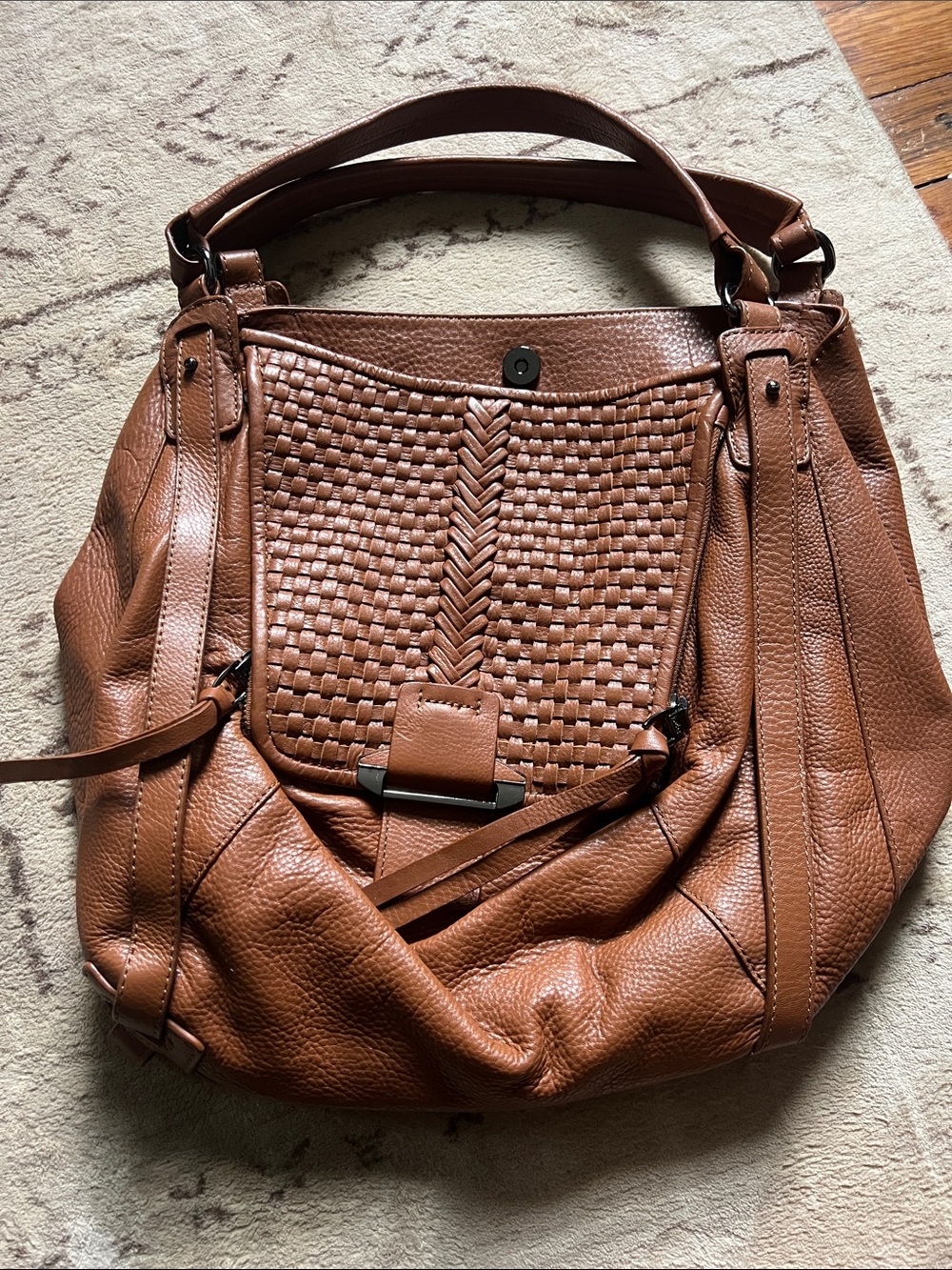 Kooba Jonnie Woven-Front Hobo Bag - Cognac Brown
